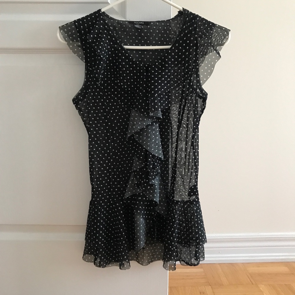 Majora Black Polka Dot Ruffle Blouse - Small